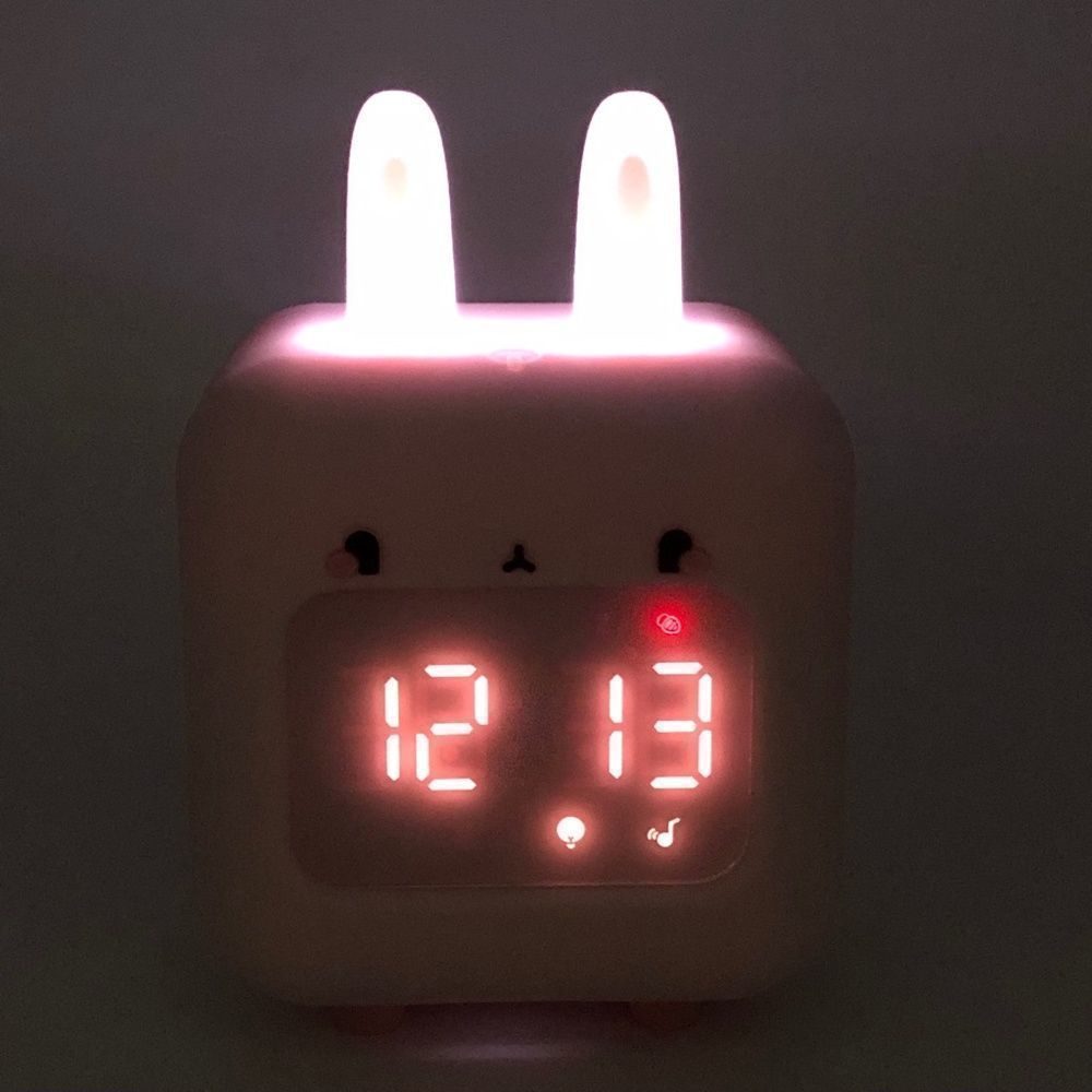 Pink Light Up Smart Rabbit Ears LED Music Alarm Clock,Multi-Functional For Kids - Picture 6 of 16